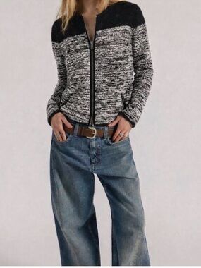 Armani Exchange Wool Blend Cardigan, Zip Pockets - Black/Grey Size M